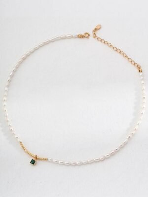 Sterling Silver Pearl and Zircon Necklace