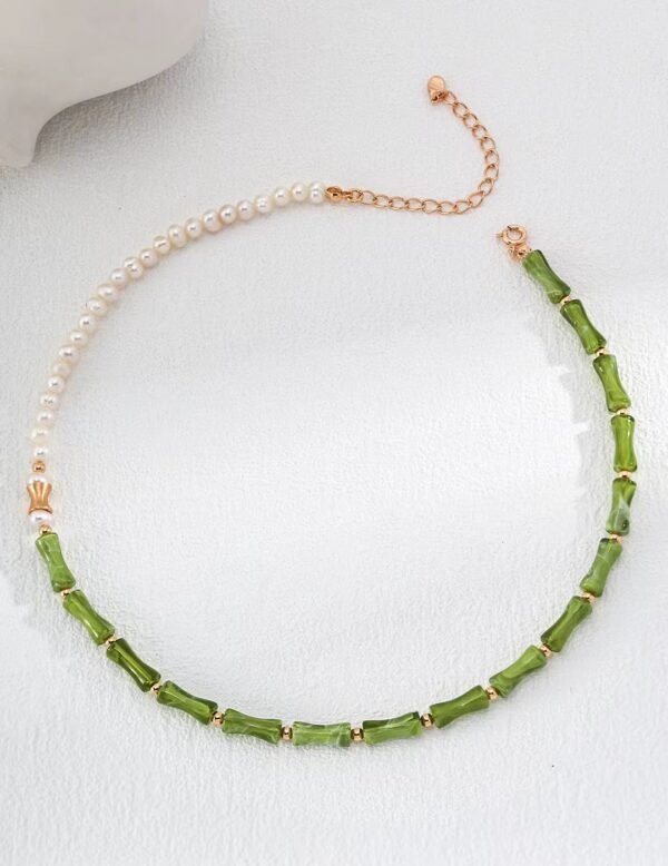 Sterling Silver Bamboo-Link Pearl Necklace