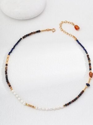 Sterling Silver Tiger Eye Pearl Necklace