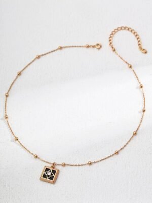 Square Agate and Zircon Pendant Necklace