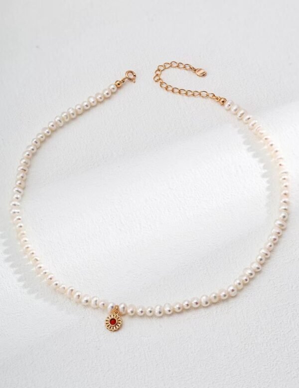 Natural Pearl and Red-Black Agate Necklace