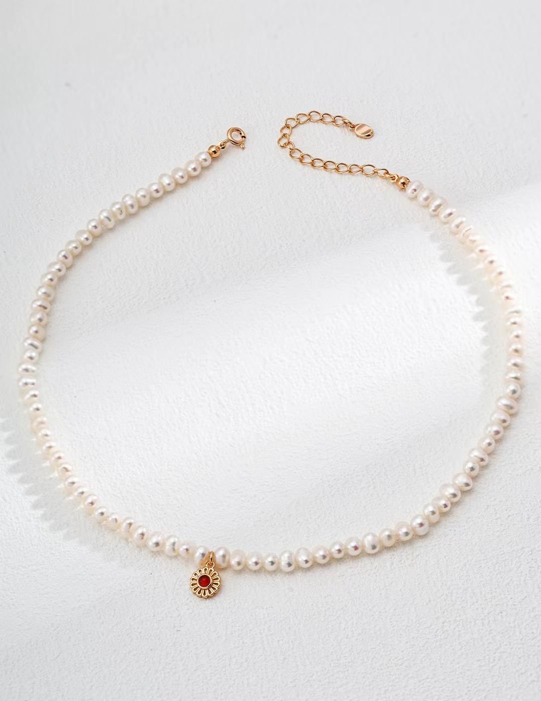 Natural Pearl and Red-Black Agate Necklace