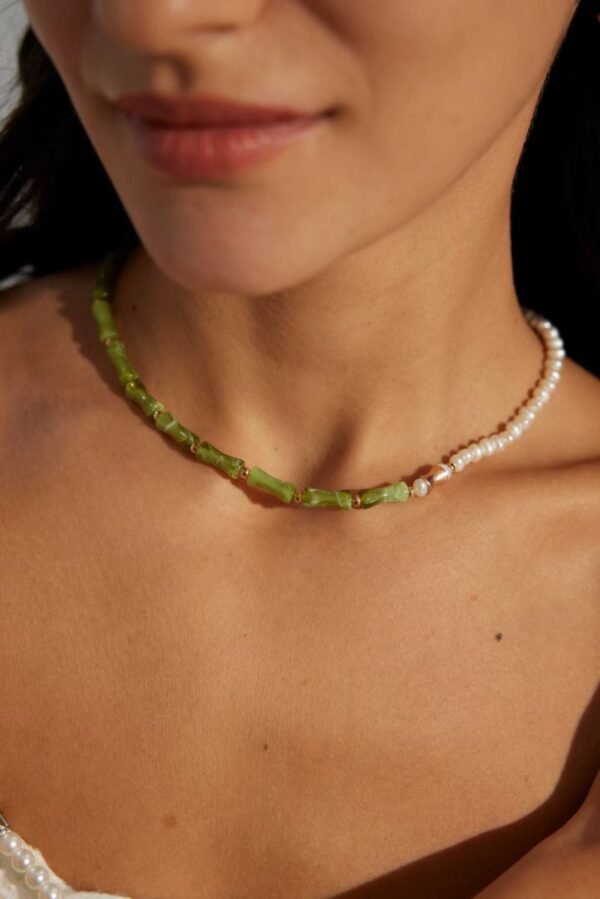 Sterling Silver Bamboo-Link Pearl Necklace