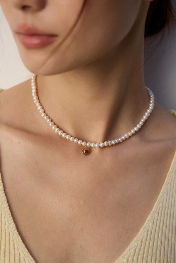 Natural Pearl and Red-Black Agate Necklace